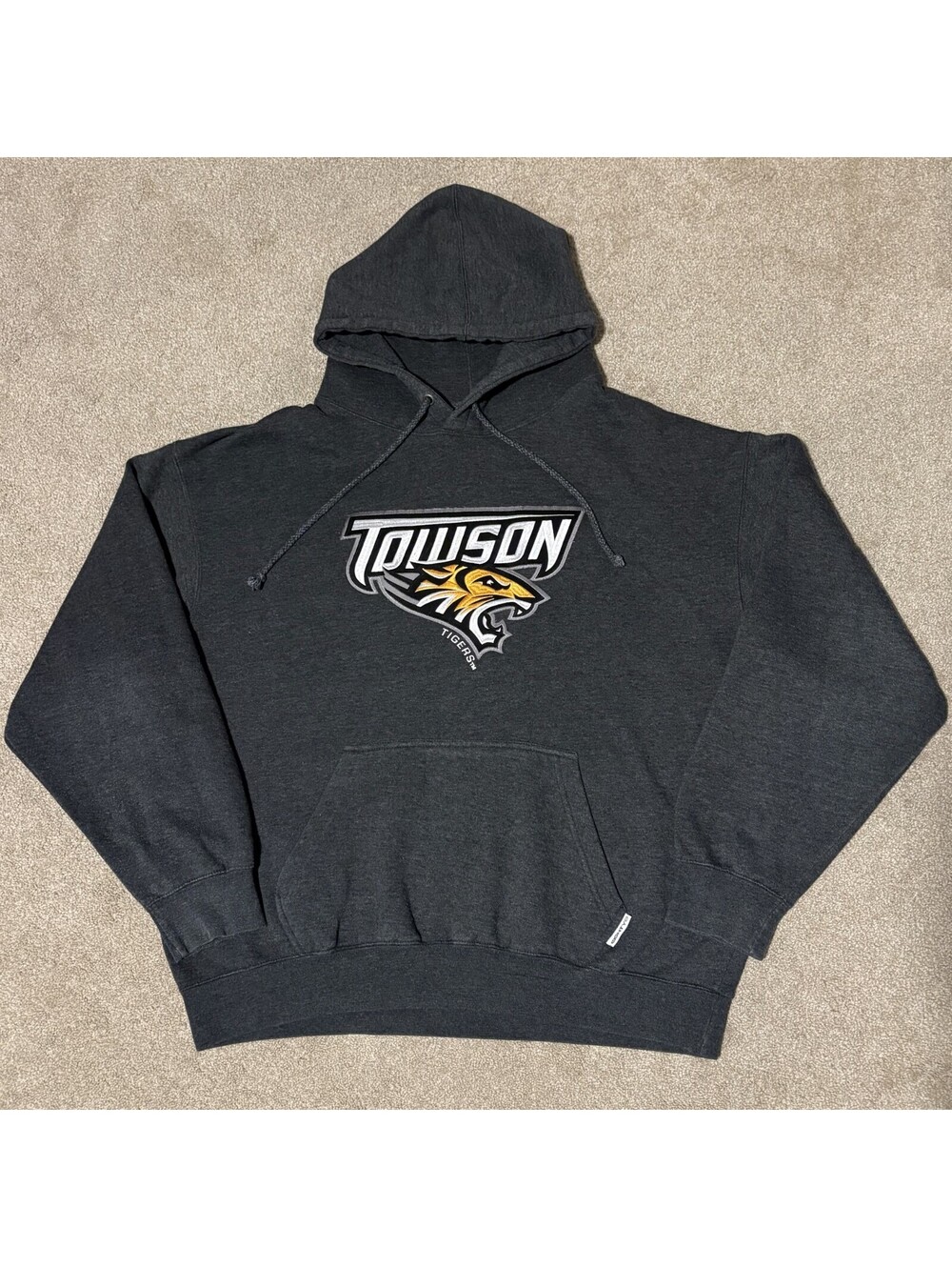 VTG Towson University Tigers Mens XL Hoodie Sweatshirt Gray Embroidered Eighty8